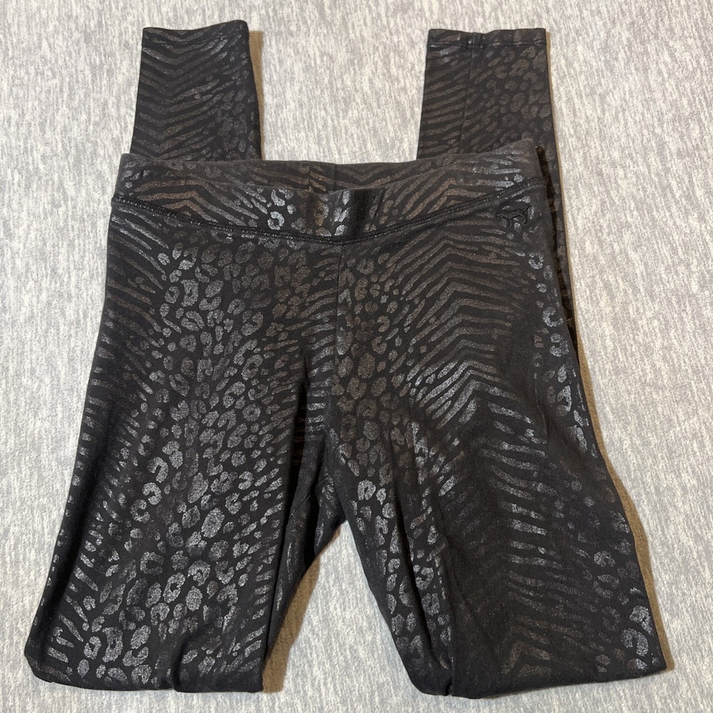 Victoria's Secret PINK Leggings Women XS Animal Print Black Soft Stretch EUC